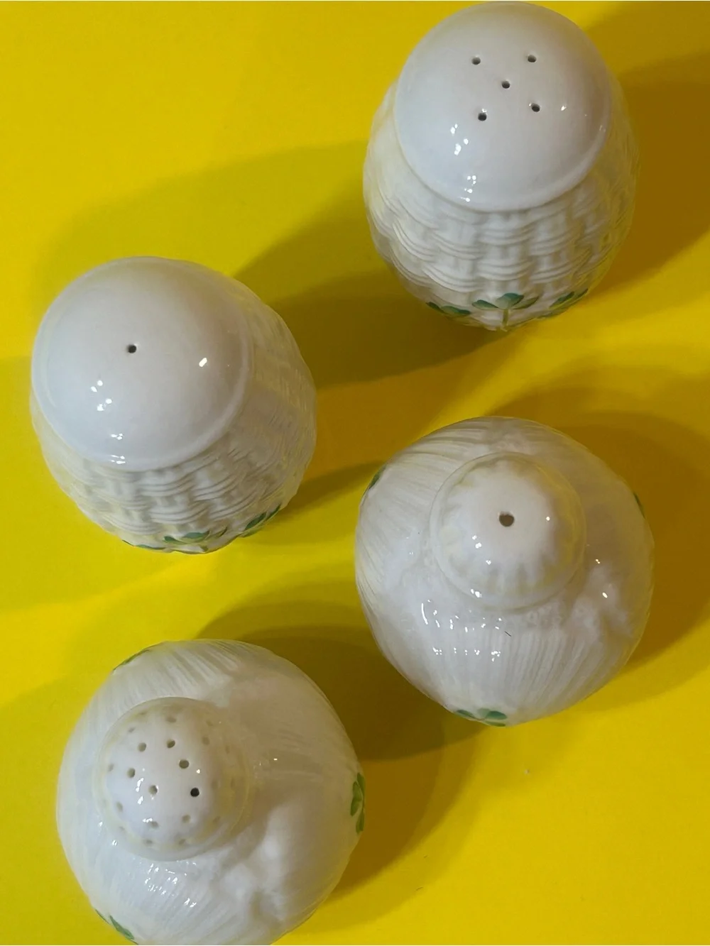 Belleek Shamrock Salt & Pepper Shaker Collector's Set 4 Pieces